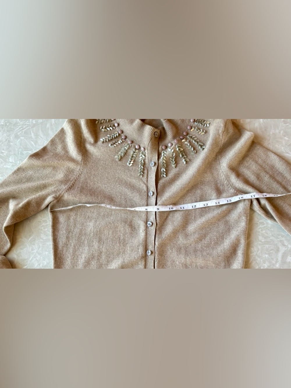 Rebecca Taylor Camel Embellished Crewneck Cardigan - Picture 3 of 7